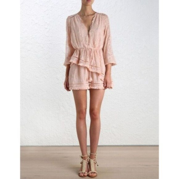 Zimmermann Henna Floating Fringe Silk Playsuit Rose BNWT - Picture 1 of 13